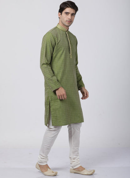 Men's Green Cotton Silk Blend Kurta and Pyjama Set