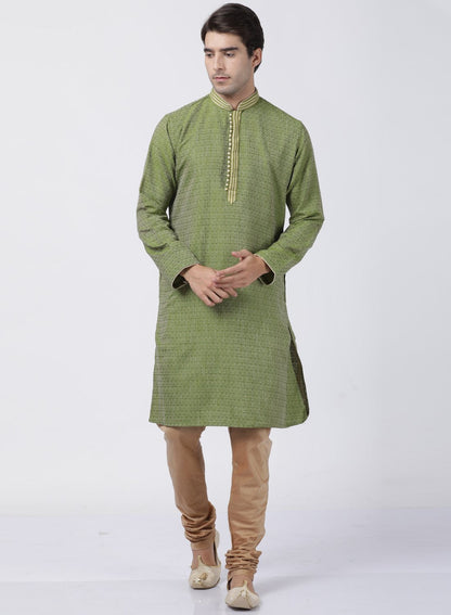 Men's Green Cotton Silk Blend Kurta and Pyjama Set