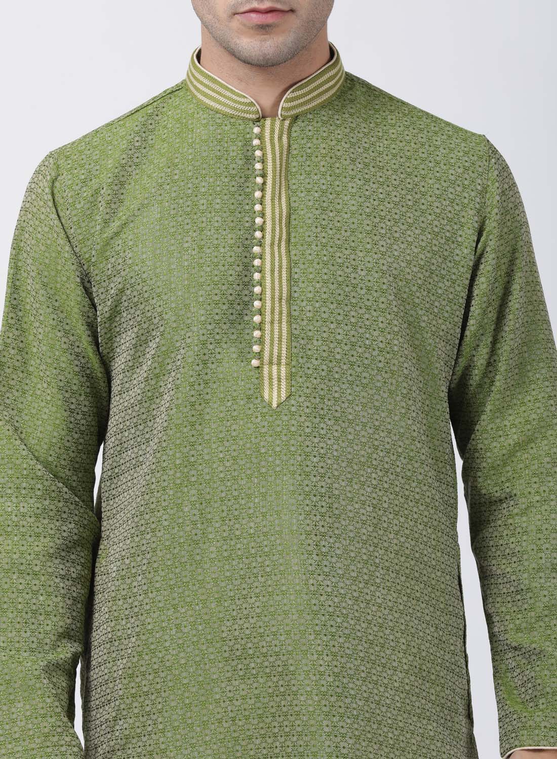 Men's Green Cotton Silk Blend Kurta and Pyjama Set