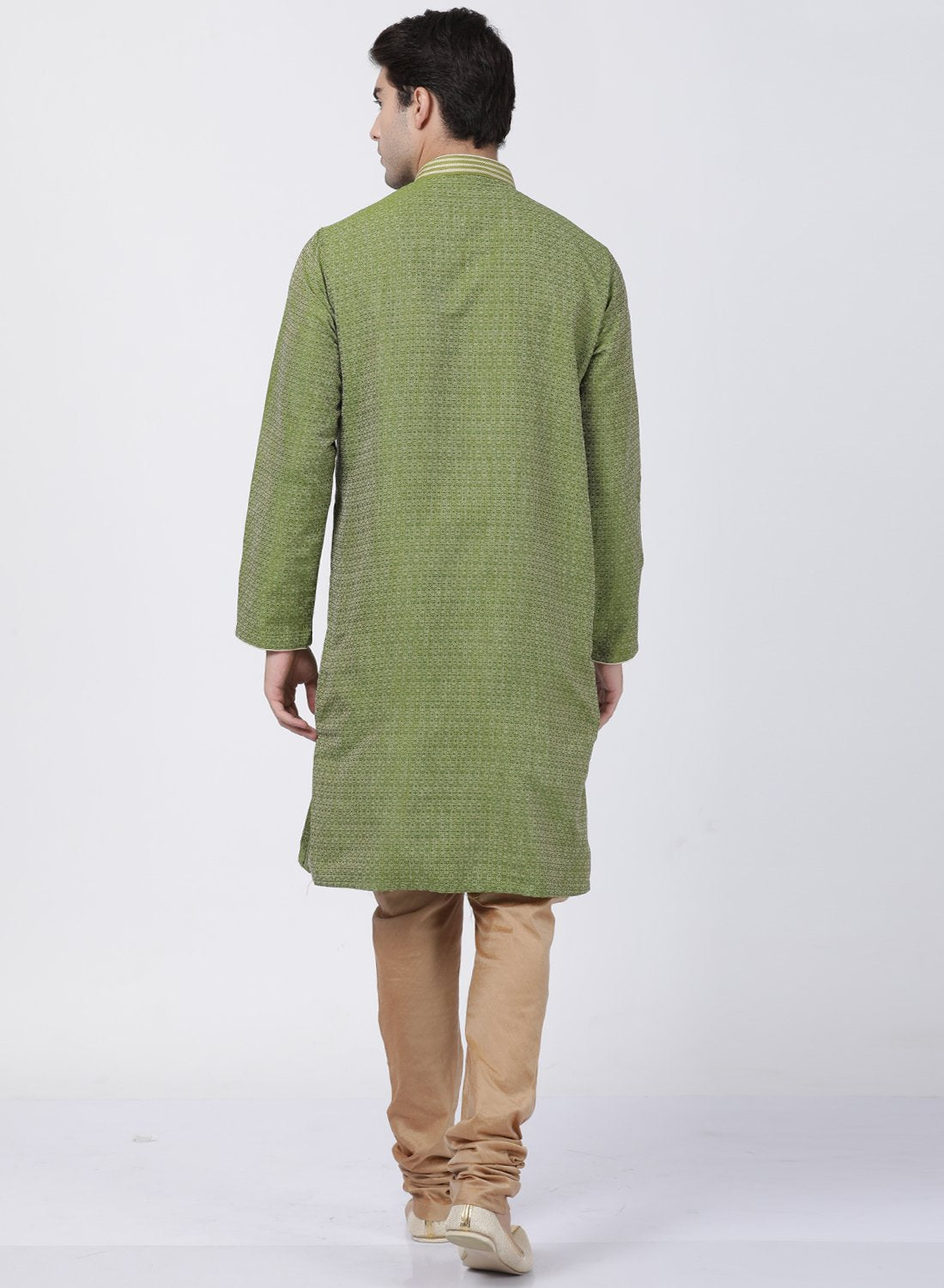 Men's Green Cotton Silk Blend Kurta and Pyjama Set