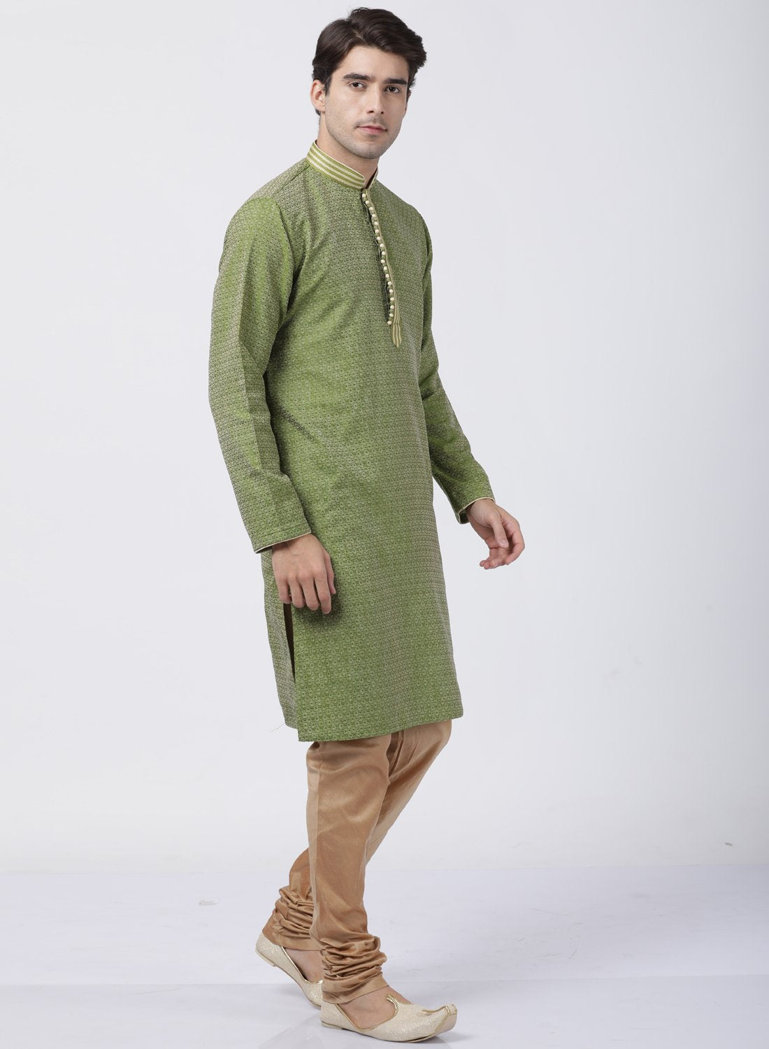 Men's Green Cotton Silk Blend Kurta and Pyjama Set