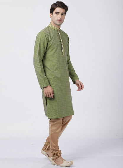 Men's Green Cotton Silk Blend Kurta and Pyjama Set