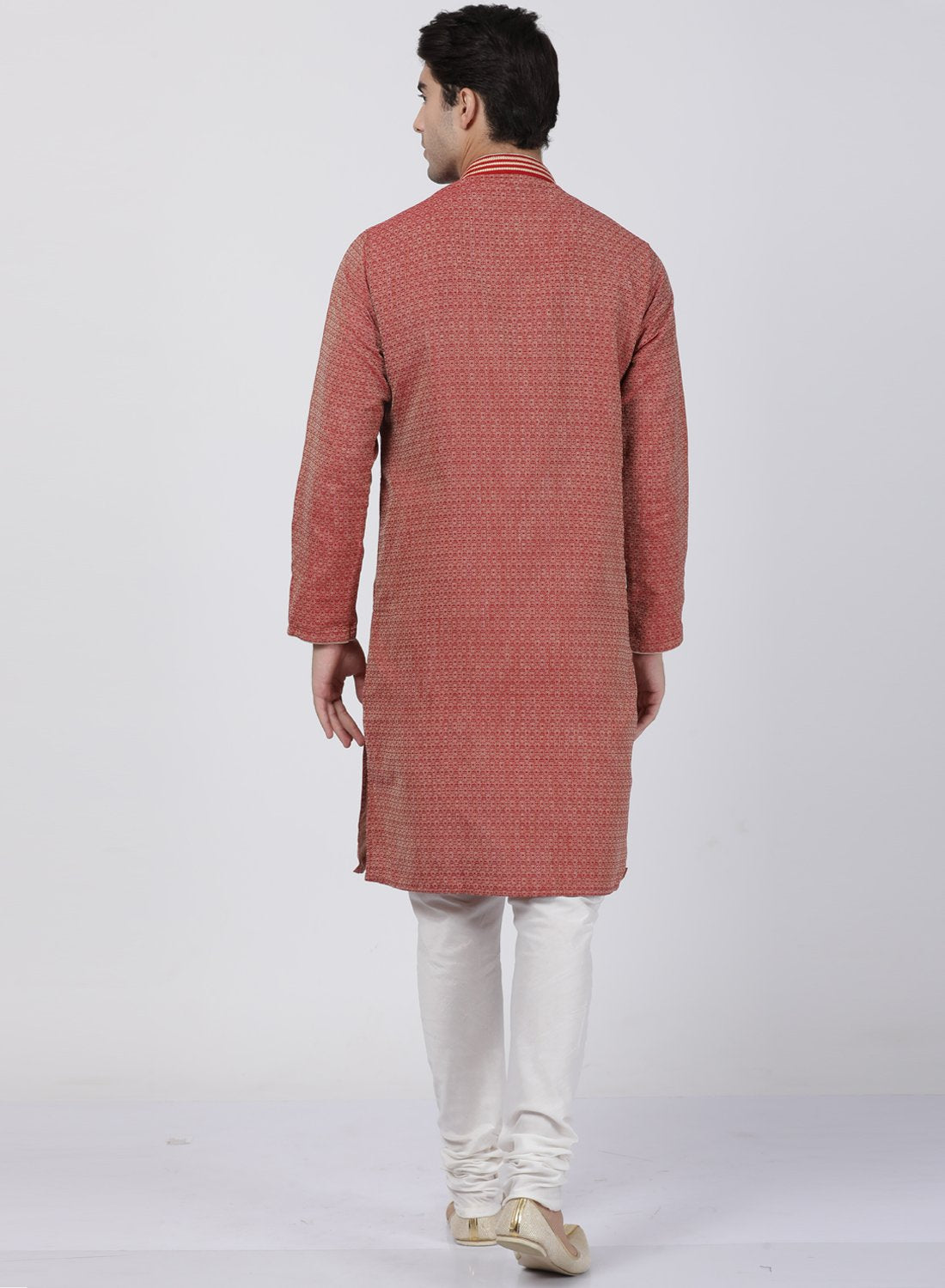 Men's Red Cotton Silk Blend Kurta and Pyjama Set