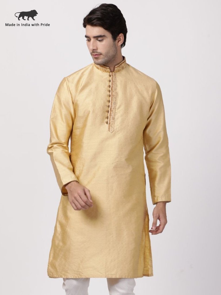 Men's Beige Cotton Silk Blend Kurta