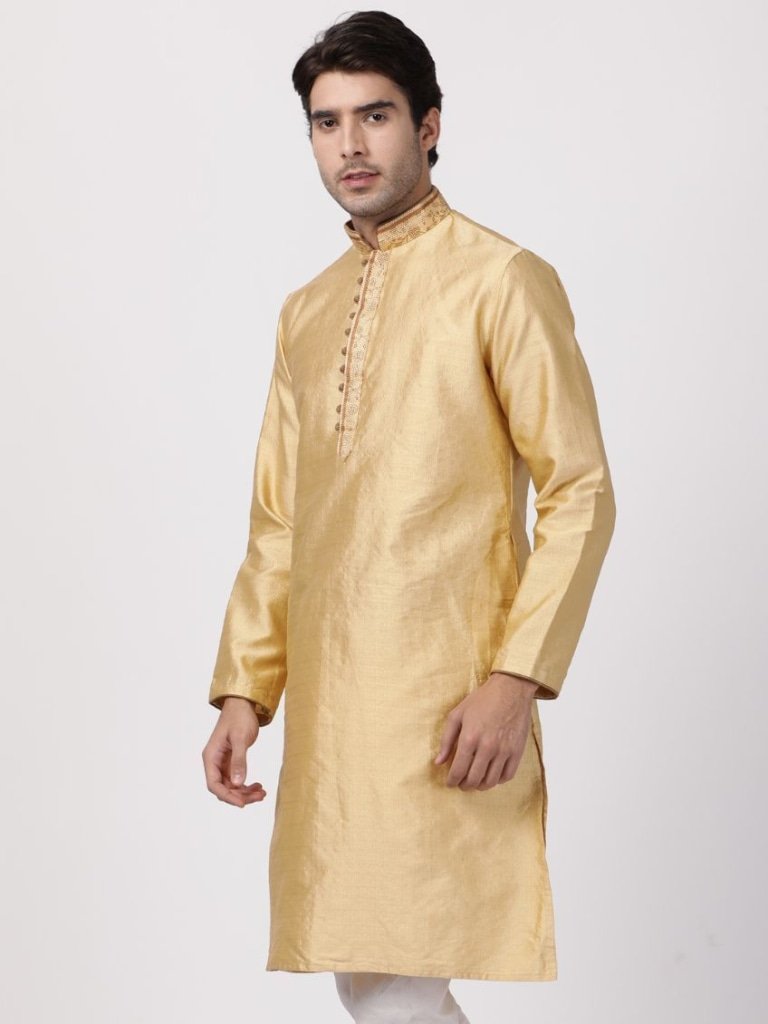 Men's Beige Cotton Silk Blend Kurta