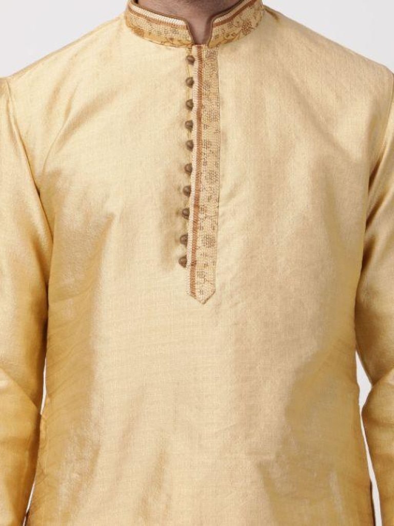 Men's Beige Cotton Silk Blend Kurta