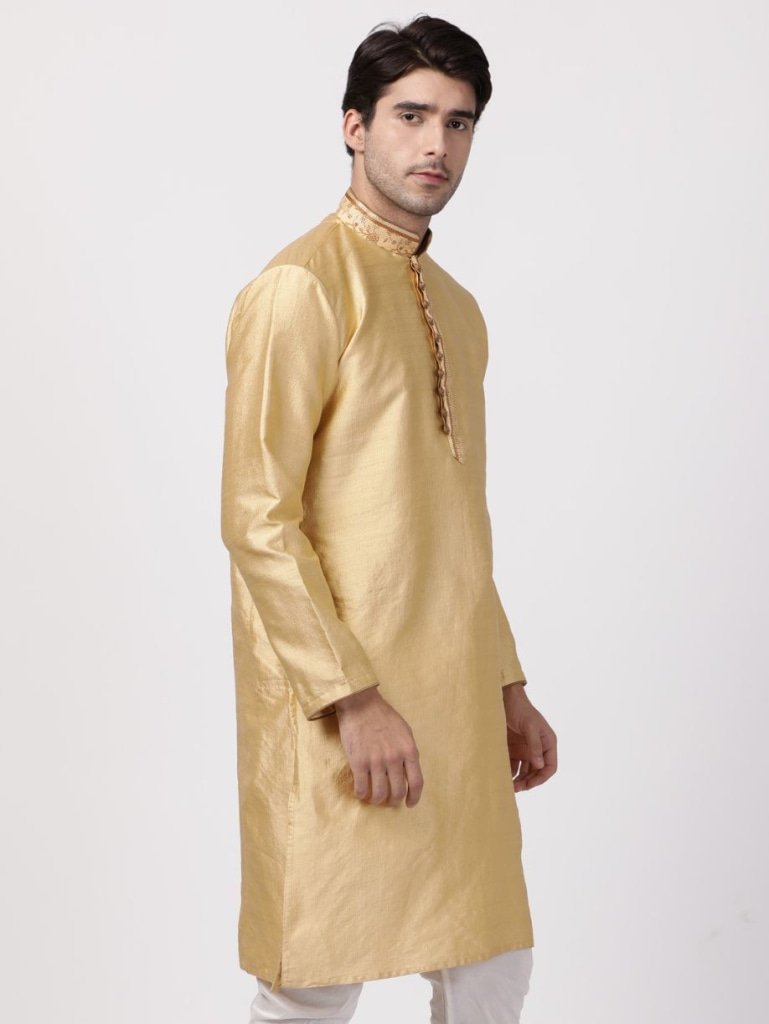 Men's Beige Cotton Silk Blend Kurta