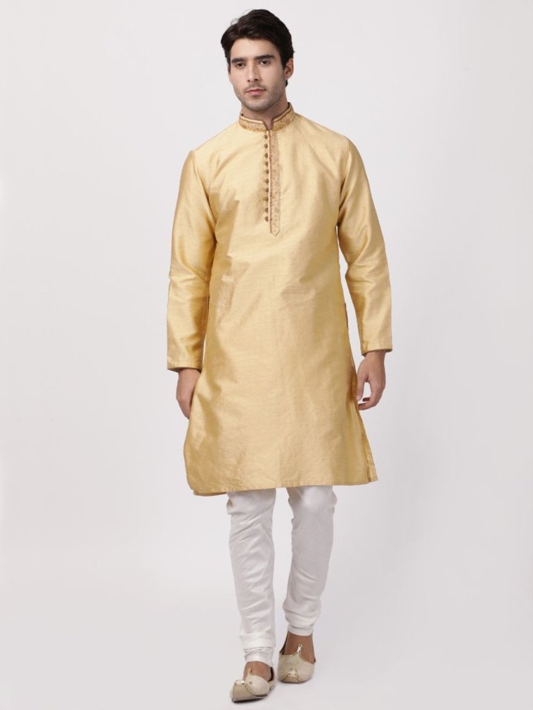 Men's Beige Cotton Silk Blend Kurta
