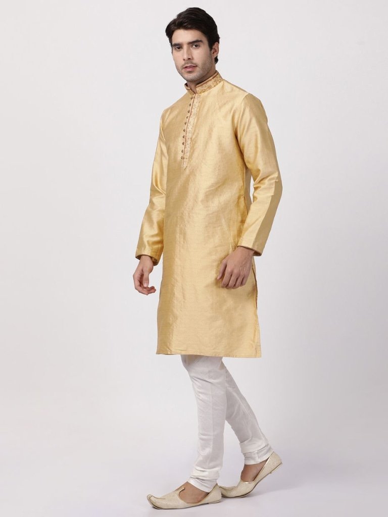 Men's Beige Cotton Silk Blend Kurta and Pyjama Set