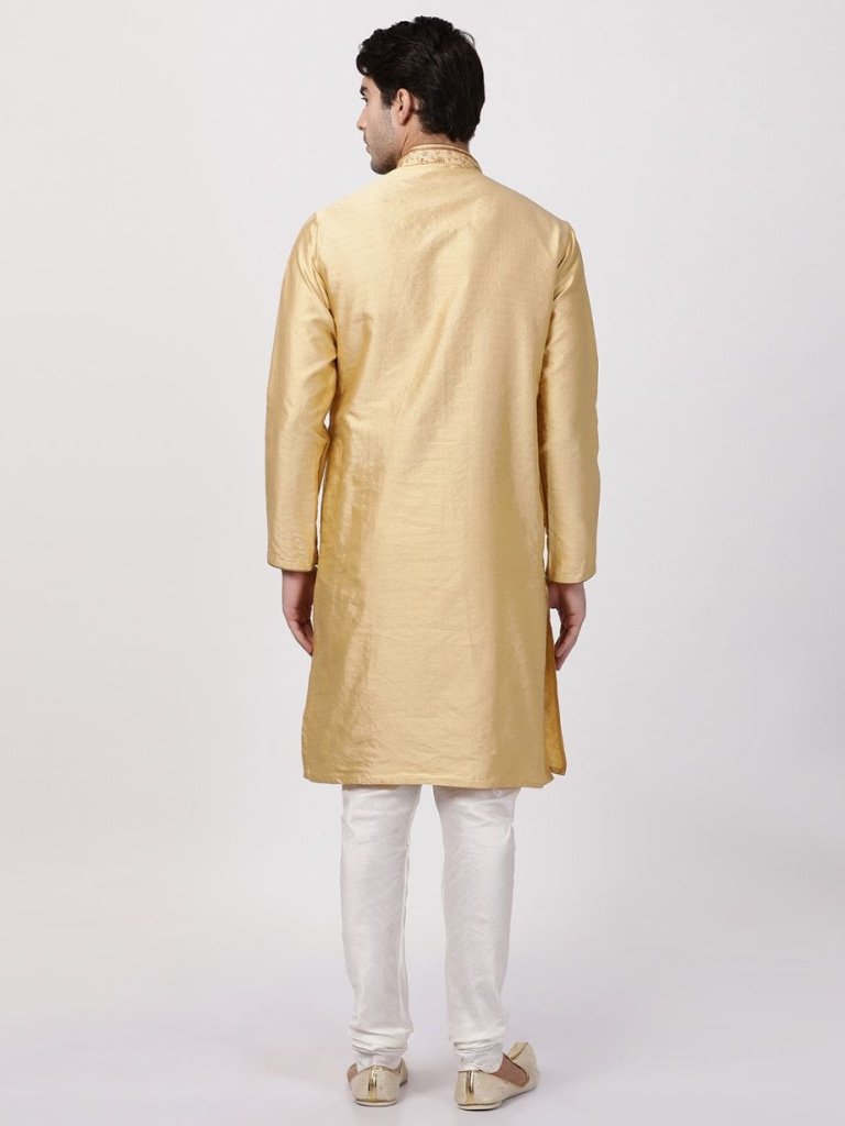 Men's Beige Cotton Silk Blend Kurta and Pyjama Set