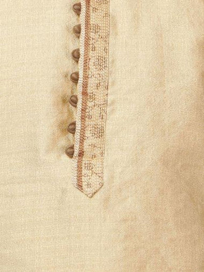 Men's Beige Cotton Silk Blend Kurta and Pyjama Set