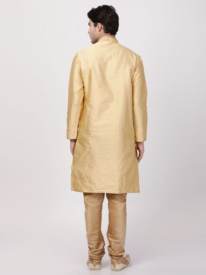Men's Beige Cotton Silk Blend Kurta and Pyjama Set