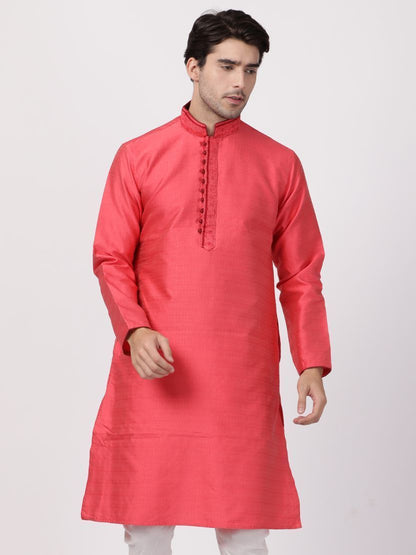 Men's Pink Cotton Silk Blend Kurta