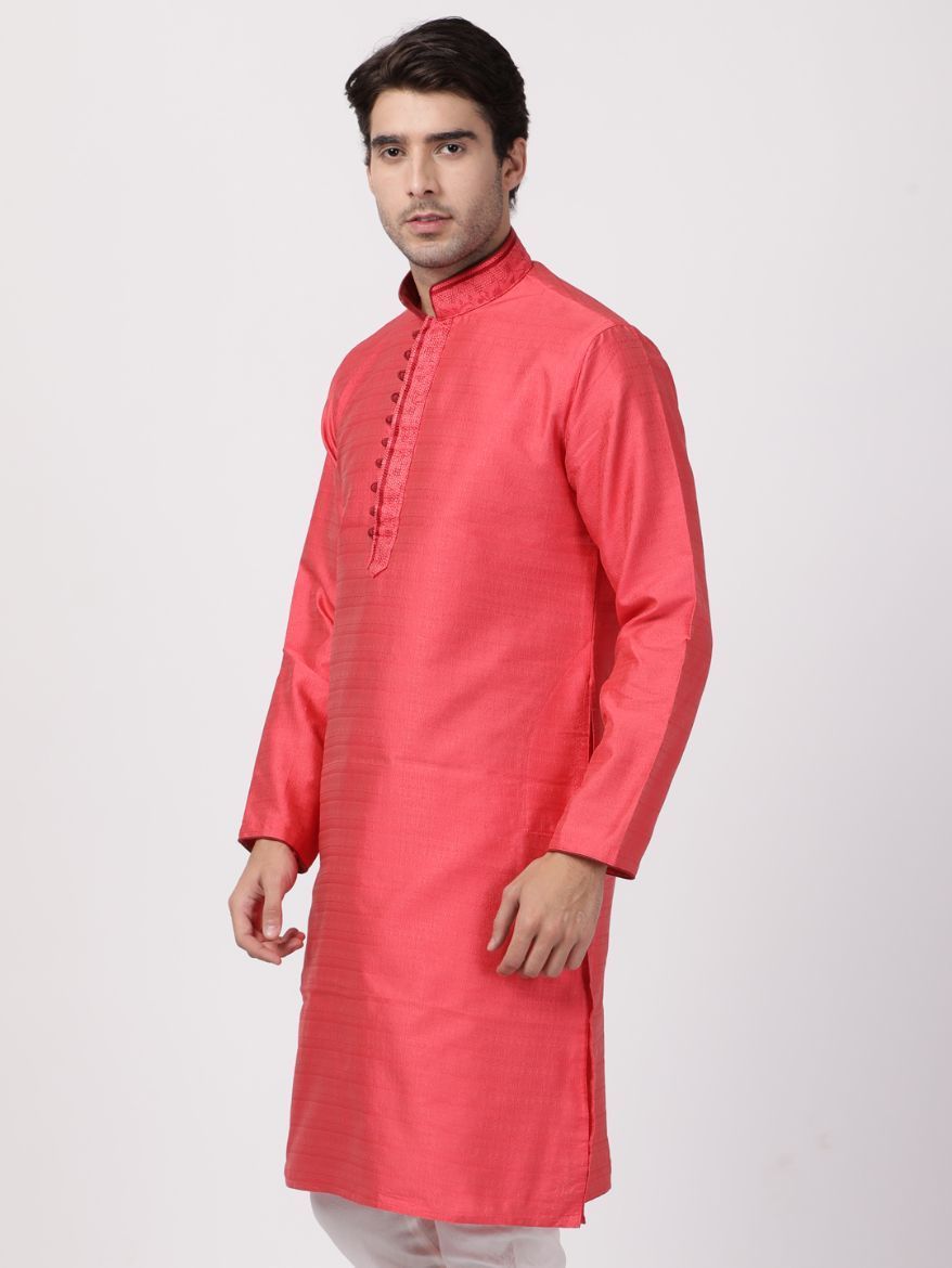 Men's Pink Cotton Silk Blend Kurta
