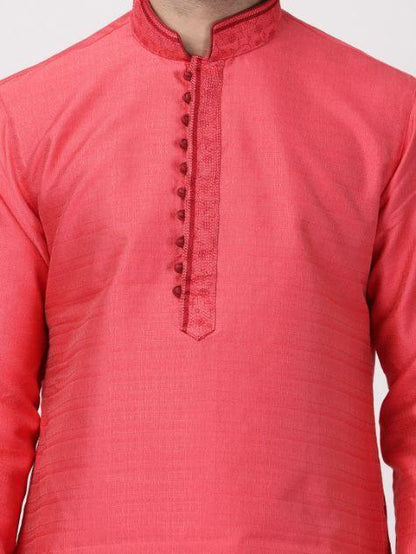 Men's Pink Cotton Silk Blend Kurta