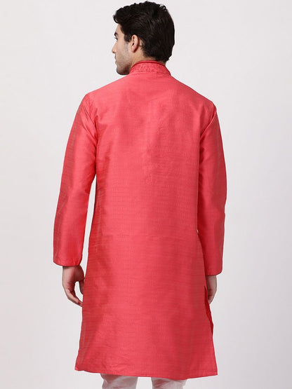 Men's Pink Cotton Silk Blend Kurta