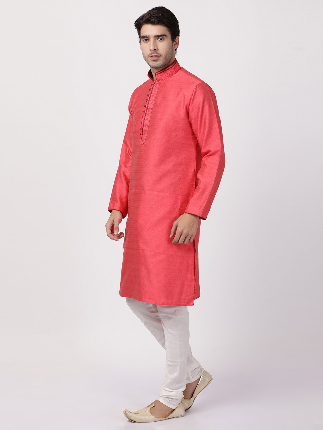 Men's Pink Cotton Silk Blend Kurta and Pyjama Set