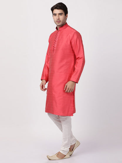 Men's Pink Cotton Silk Blend Kurta and Pyjama Set