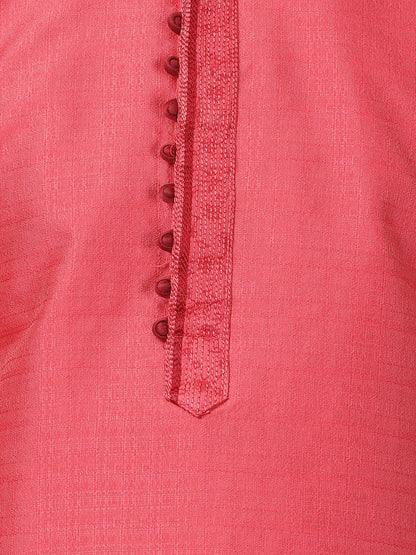 Men's Pink Cotton Silk Blend Kurta and Pyjama Set