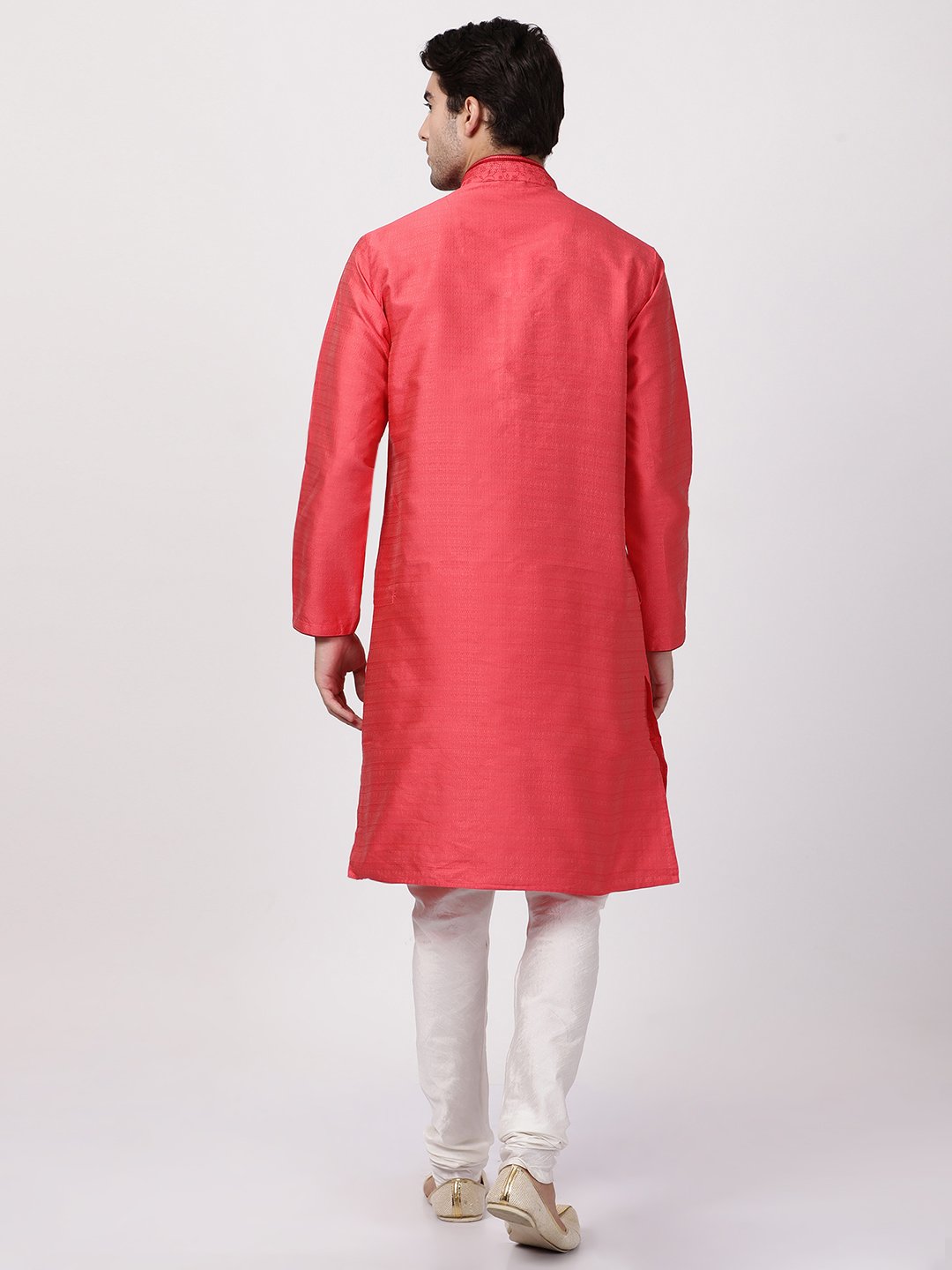 Men's Pink Cotton Silk Blend Kurta and Pyjama Set