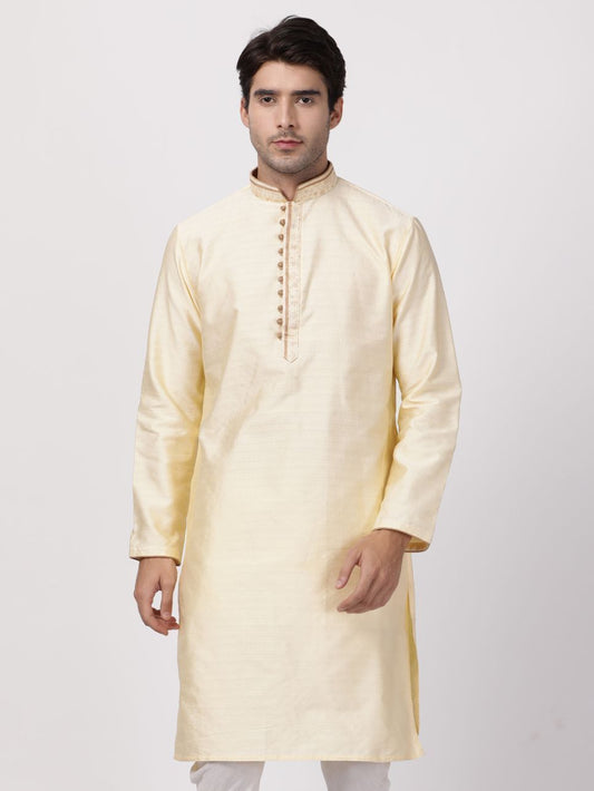 Men's White Cotton Silk Blend Kurta