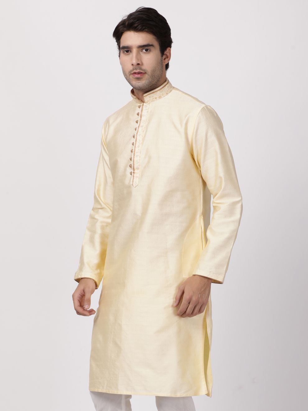 Men's White Cotton Silk Blend Kurta