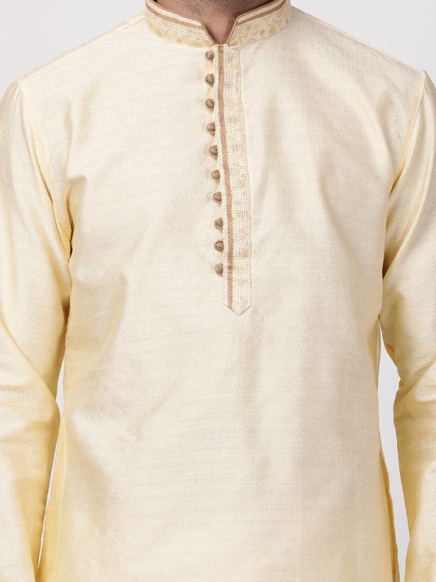 Men's White Cotton Silk Blend Kurta