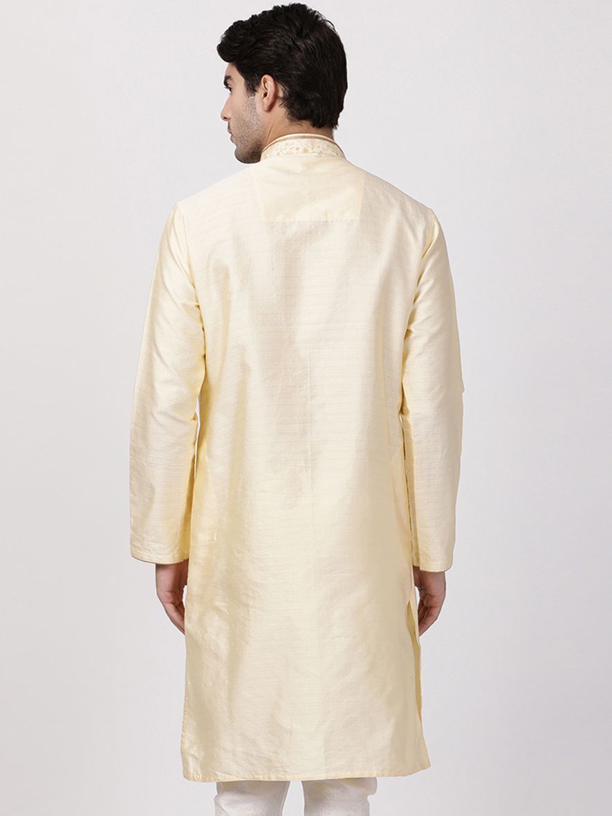 Men's White Cotton Silk Blend Kurta