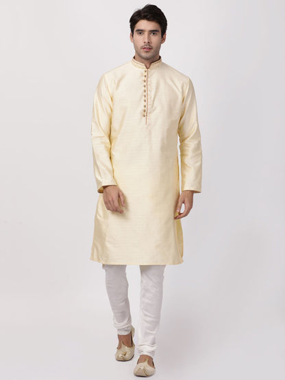 Men's White Cotton Silk Blend Kurta