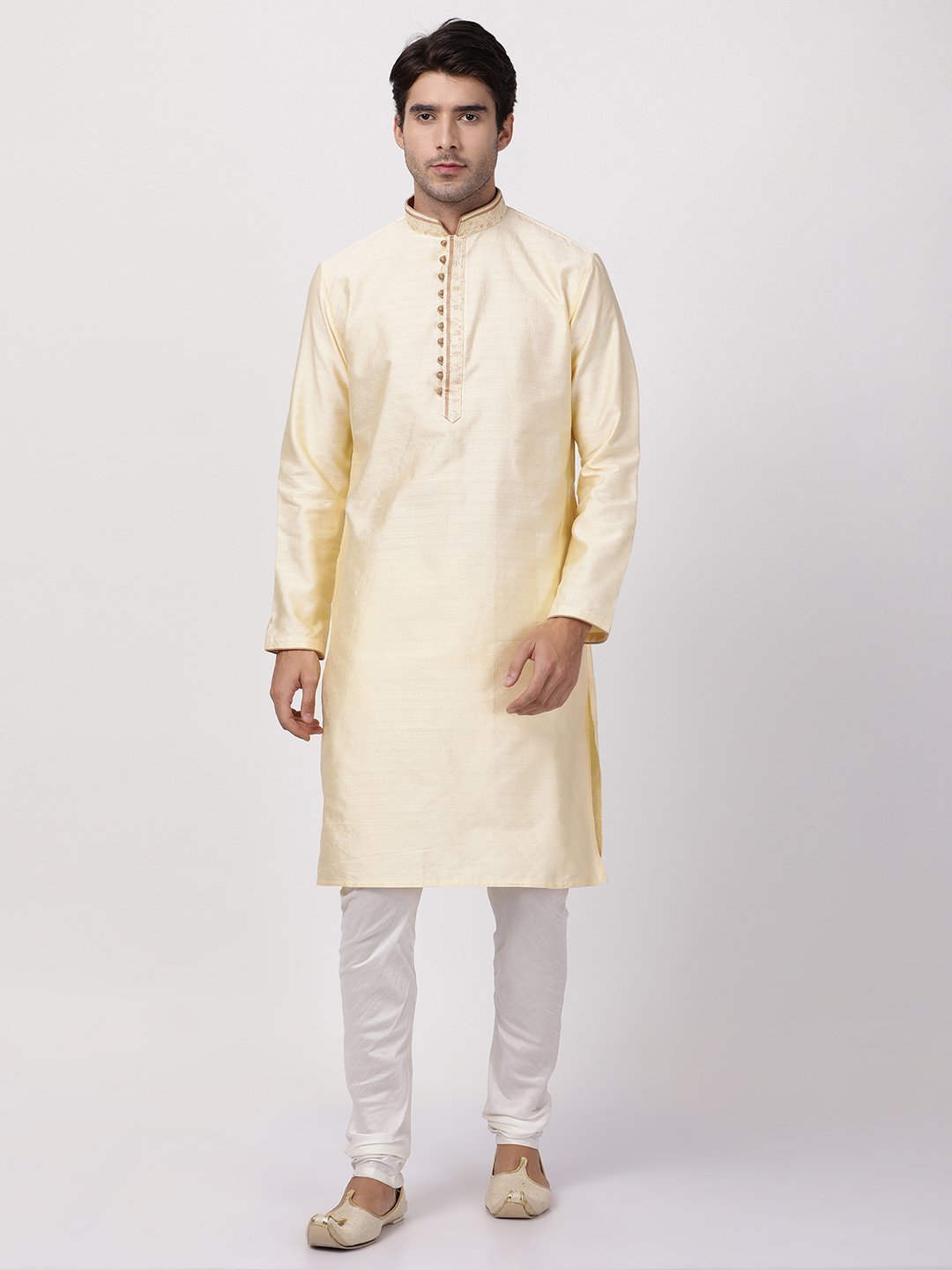 Men's White Cotton Silk Blend Kurta and Pyjama Set