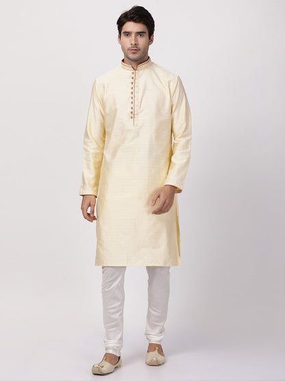 Men's White Cotton Silk Blend Kurta and Pyjama Set