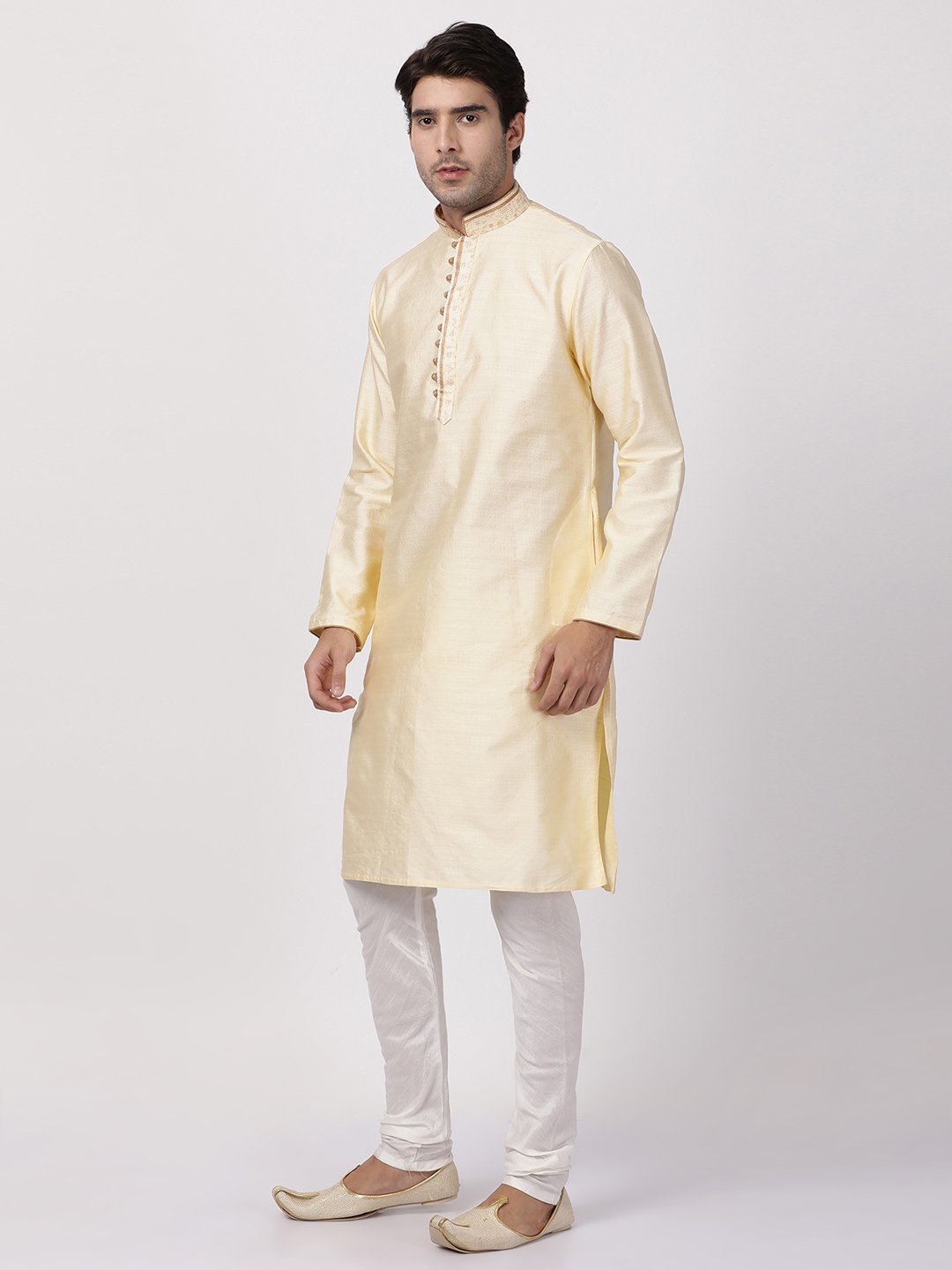 Men's White Cotton Silk Blend Kurta and Pyjama Set
