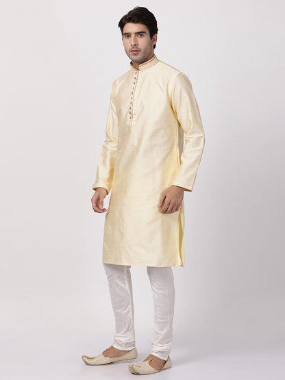 Men's White Cotton Silk Blend Kurta and Pyjama Set