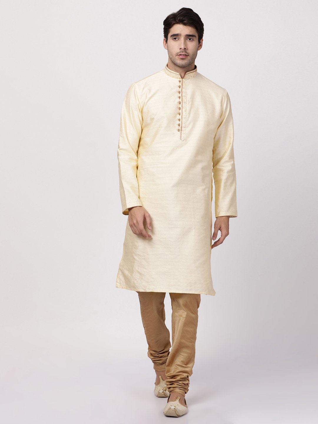 Men's White Cotton Silk Blend Kurta and Pyjama Set