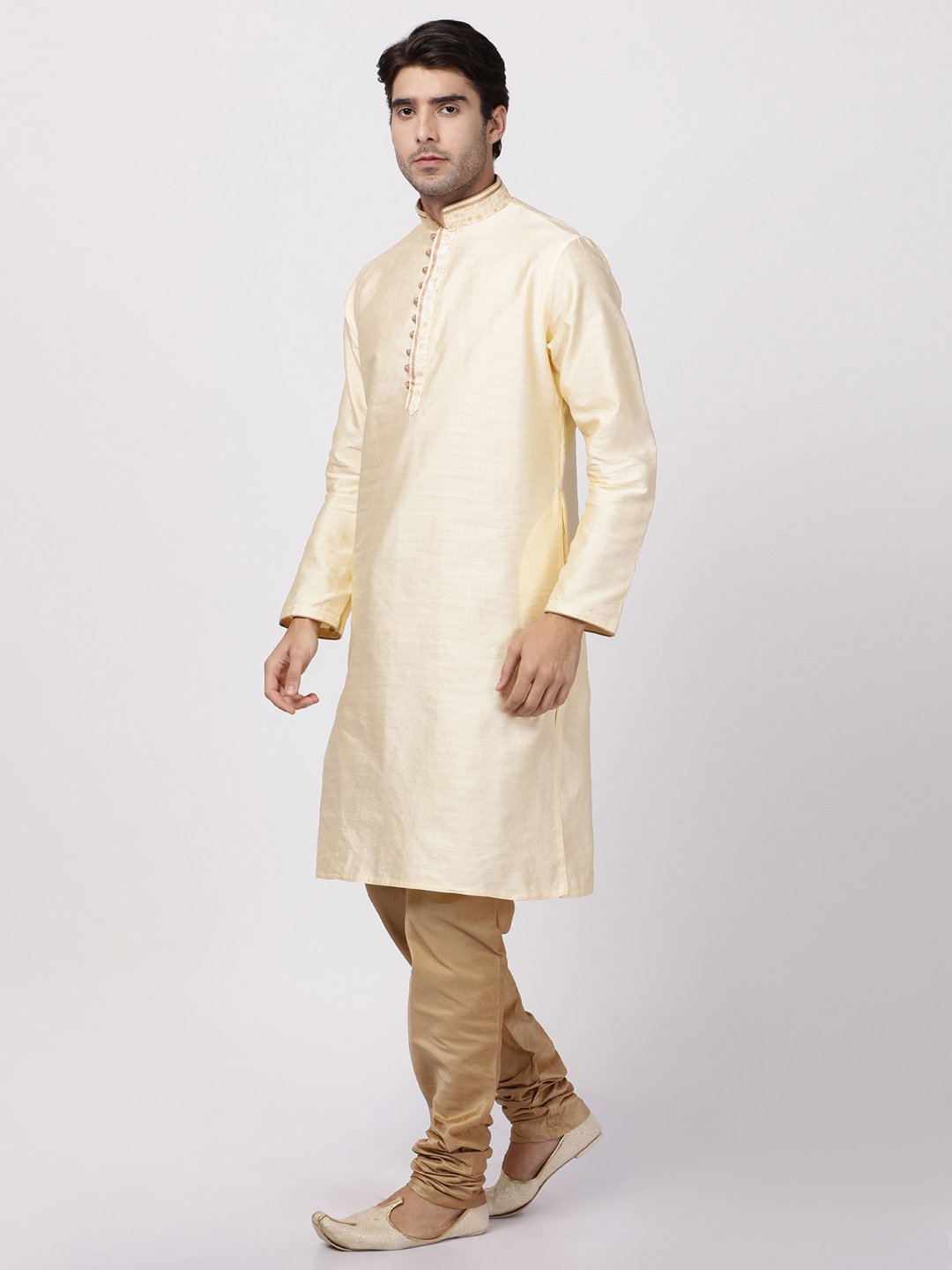Men's White Cotton Silk Blend Kurta and Pyjama Set