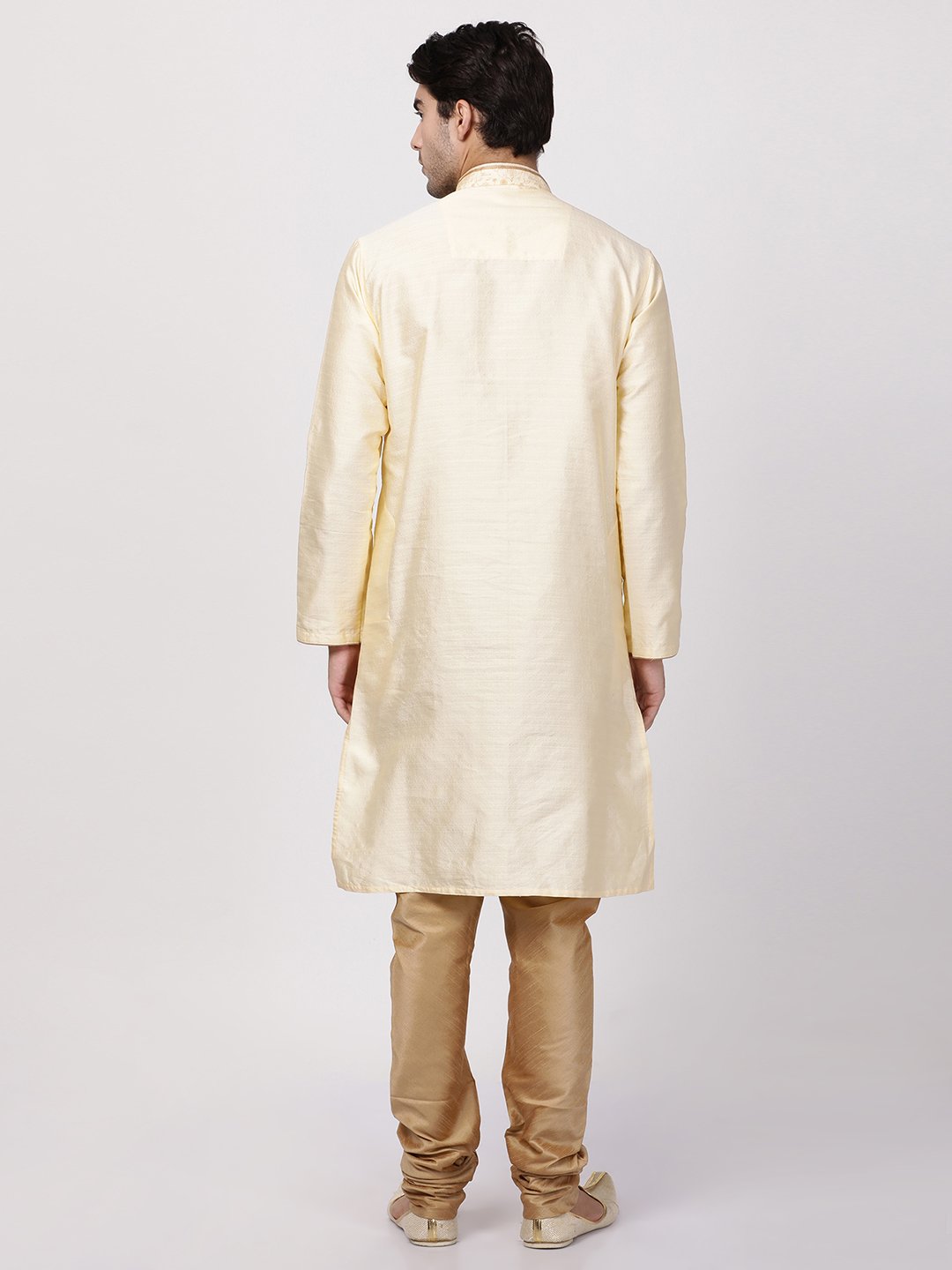 Men's White Cotton Silk Blend Kurta and Pyjama Set