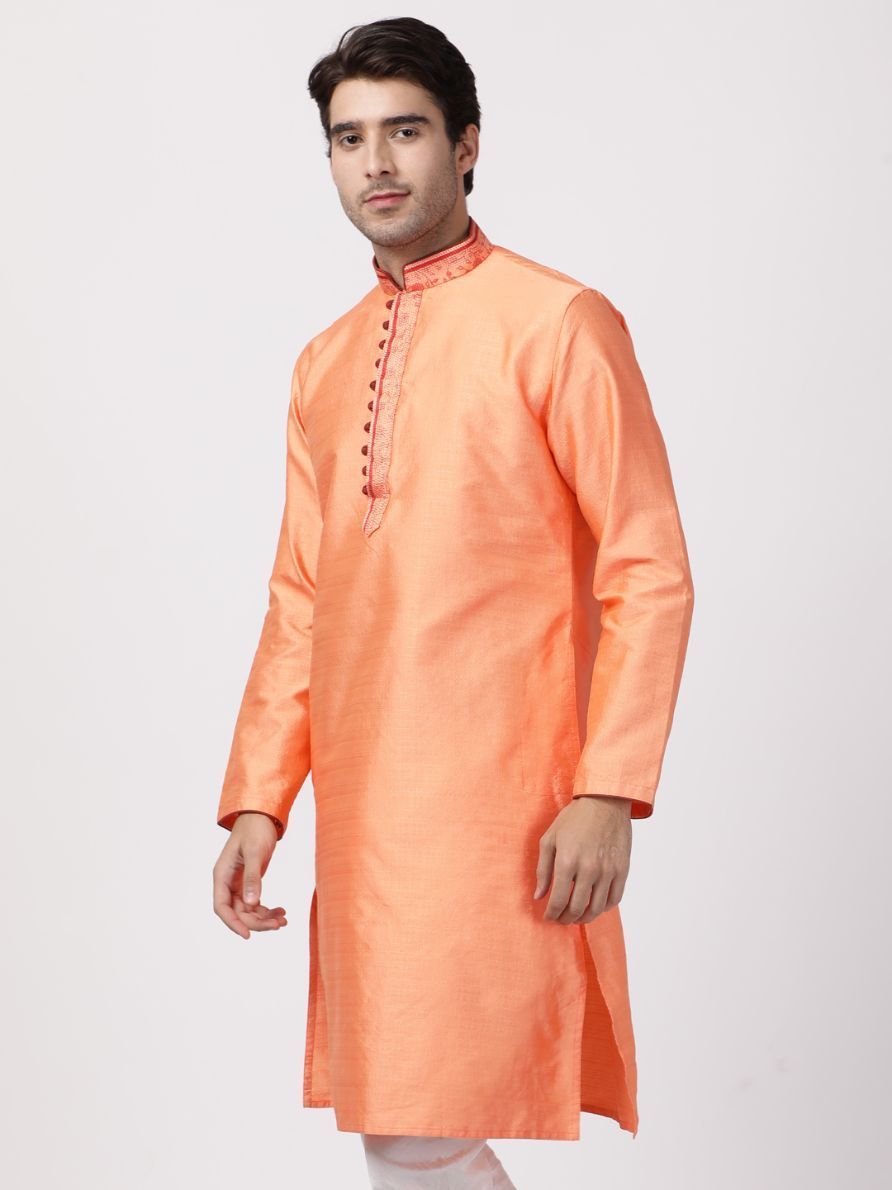 Men's Dark Blue Cotton Silk Blend Kurta