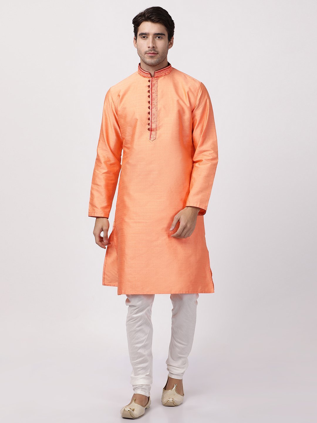Men's Dark Blue Cotton Silk Blend Kurta and Pyjama Set