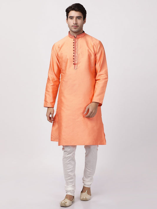 Men's Dark Blue Cotton Silk Blend Kurta and Pyjama Set