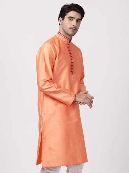 Men's Light Fawn Color Cotton Silk Blend Kurta