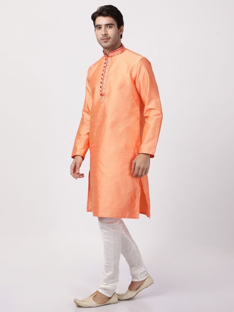 Men's Light Fawn Color Cotton Silk Blend Kurta and Pyjama Set
