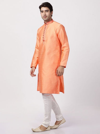 Men's Light Fawn Color Cotton Silk Blend Kurta and Pyjama Set