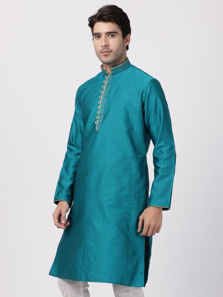 Men's Green Cotton Silk Blend Kurta