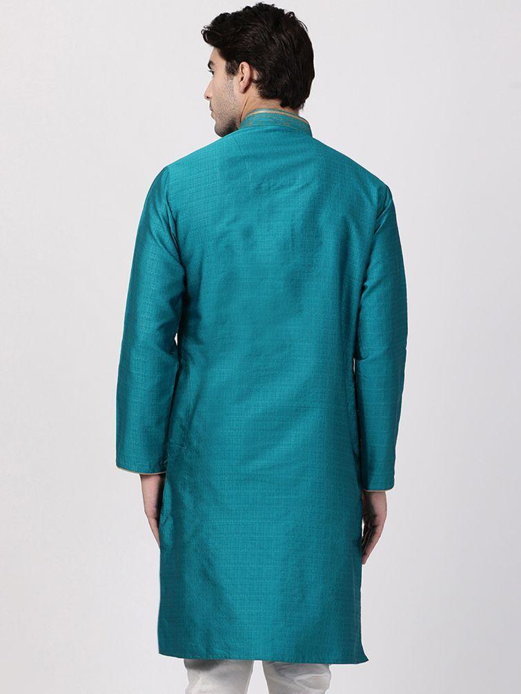 Men's Green Cotton Silk Blend Kurta