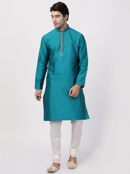Men's Green Cotton Silk Blend Kurta