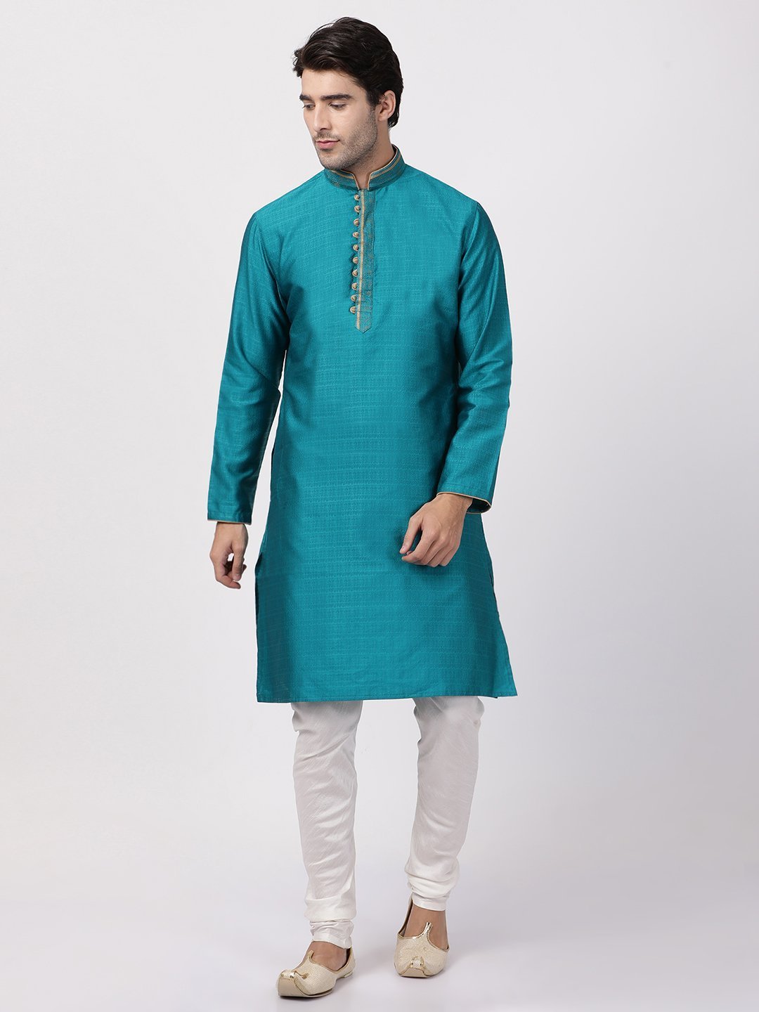 Men's Green Cotton Silk Blend Kurta and Pyjama Set