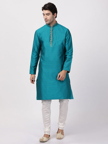 Men's Green Cotton Silk Blend Kurta and Pyjama Set