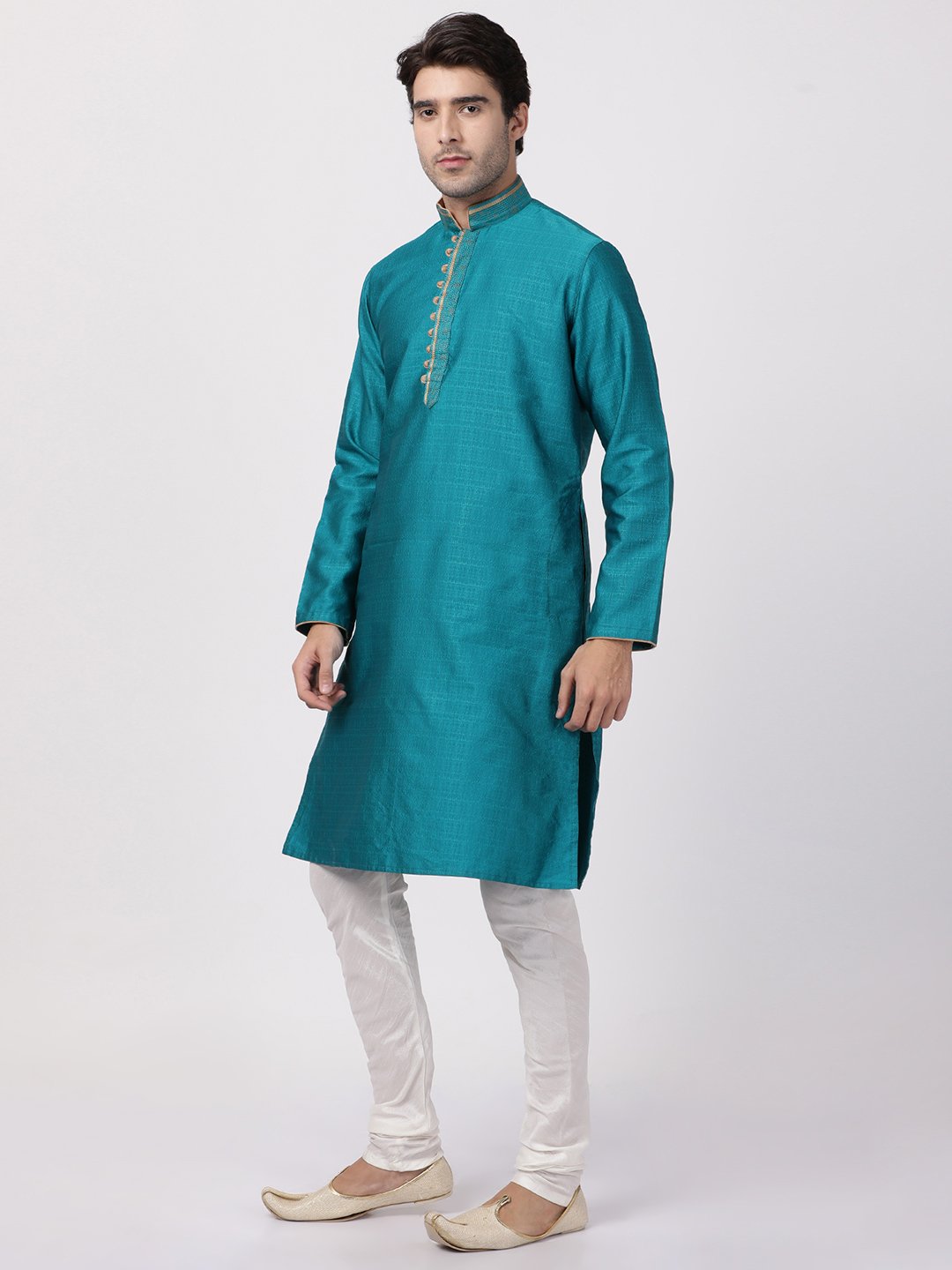 Men's Green Cotton Silk Blend Kurta and Pyjama Set