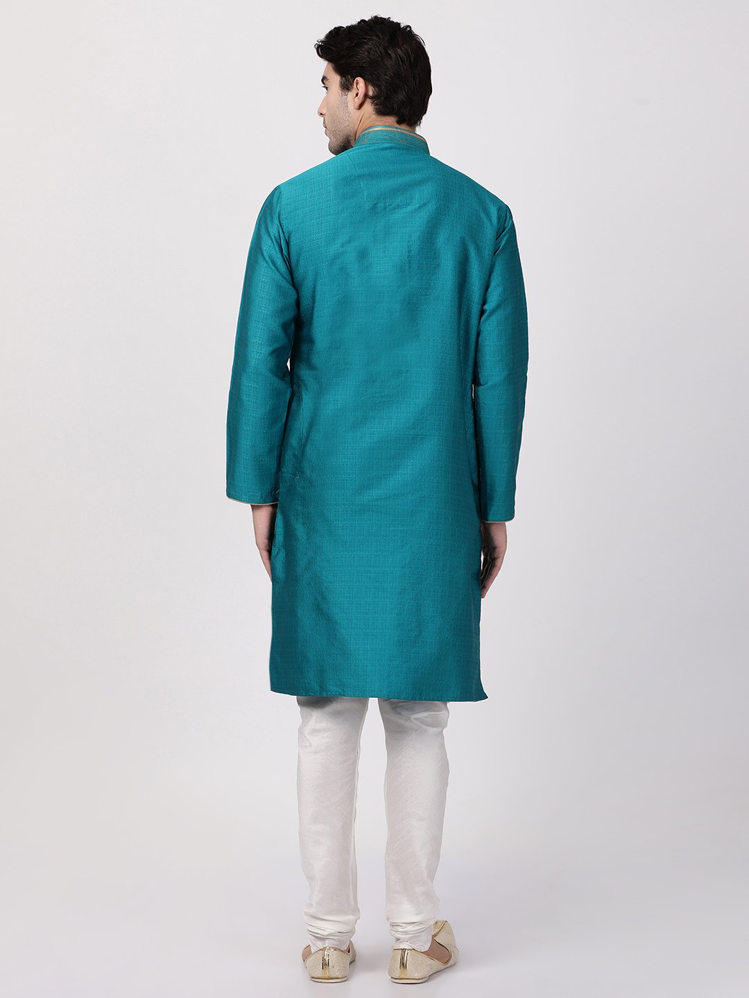 Men's Green Cotton Silk Blend Kurta and Pyjama Set