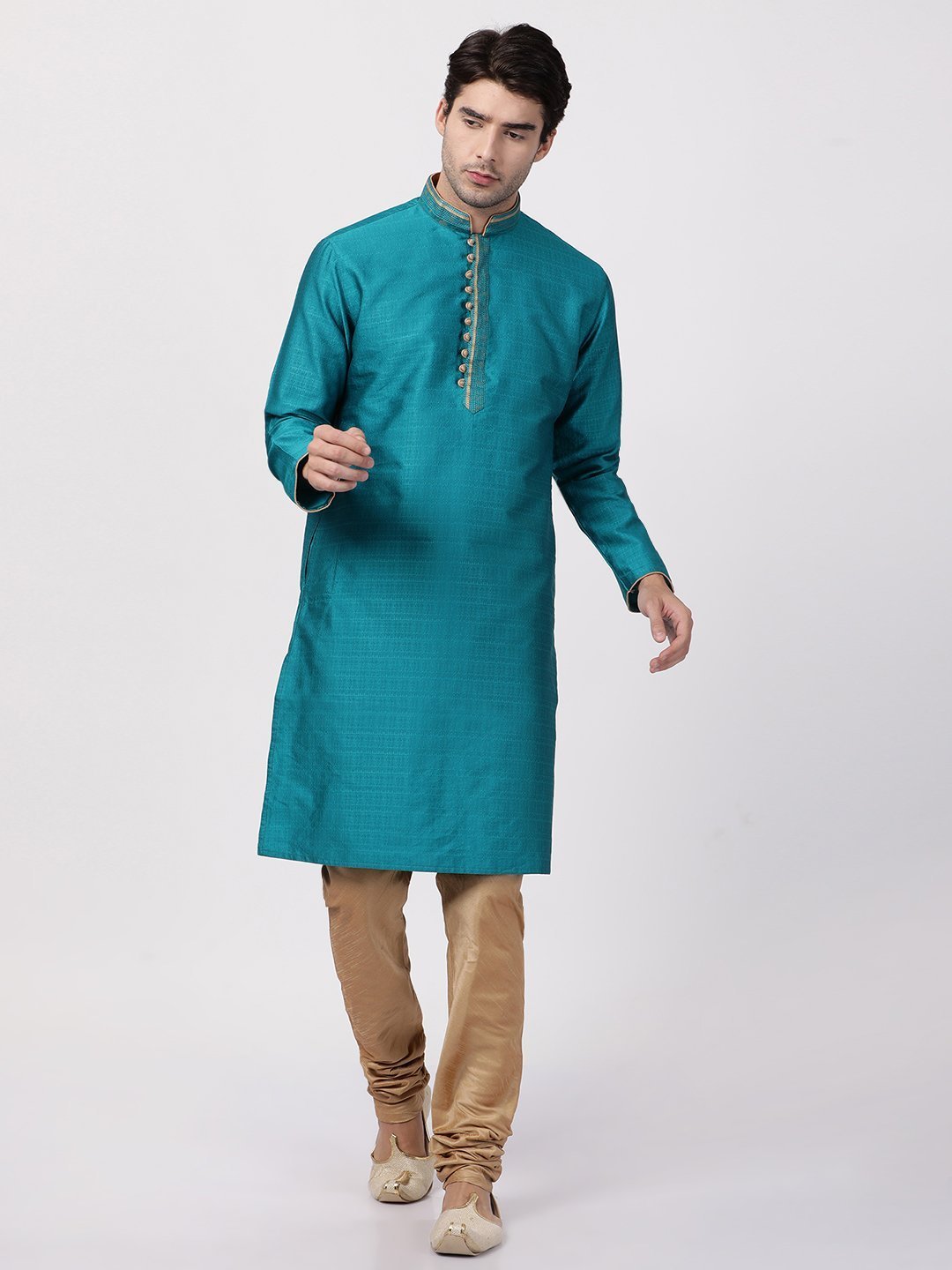 Men's Green Cotton Silk Blend Kurta and Pyjama Set